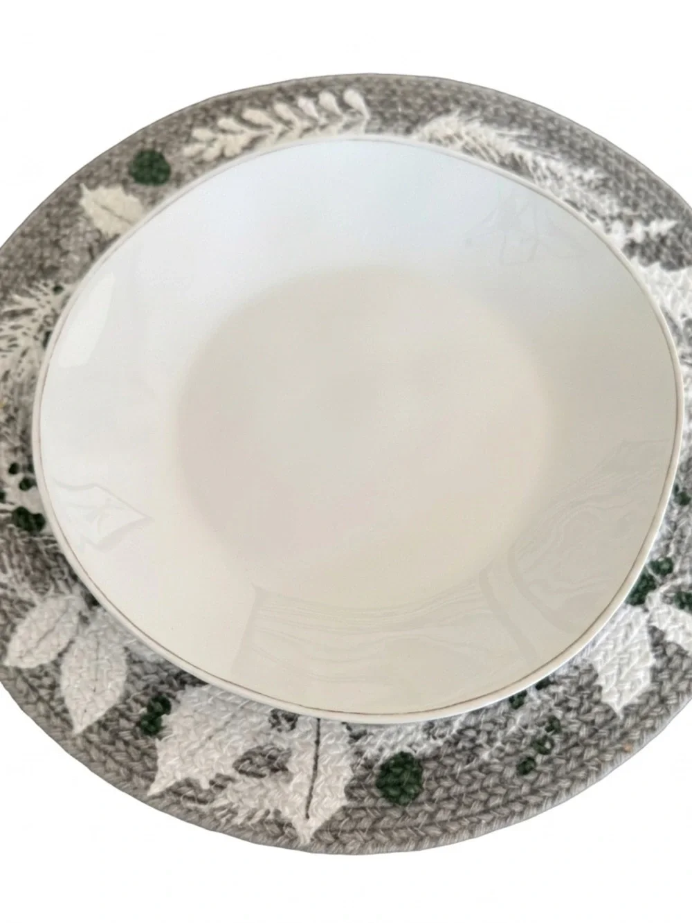 Set of 6 Braided Cotton Placemats - Gray Holly Leaf Winter Holiday